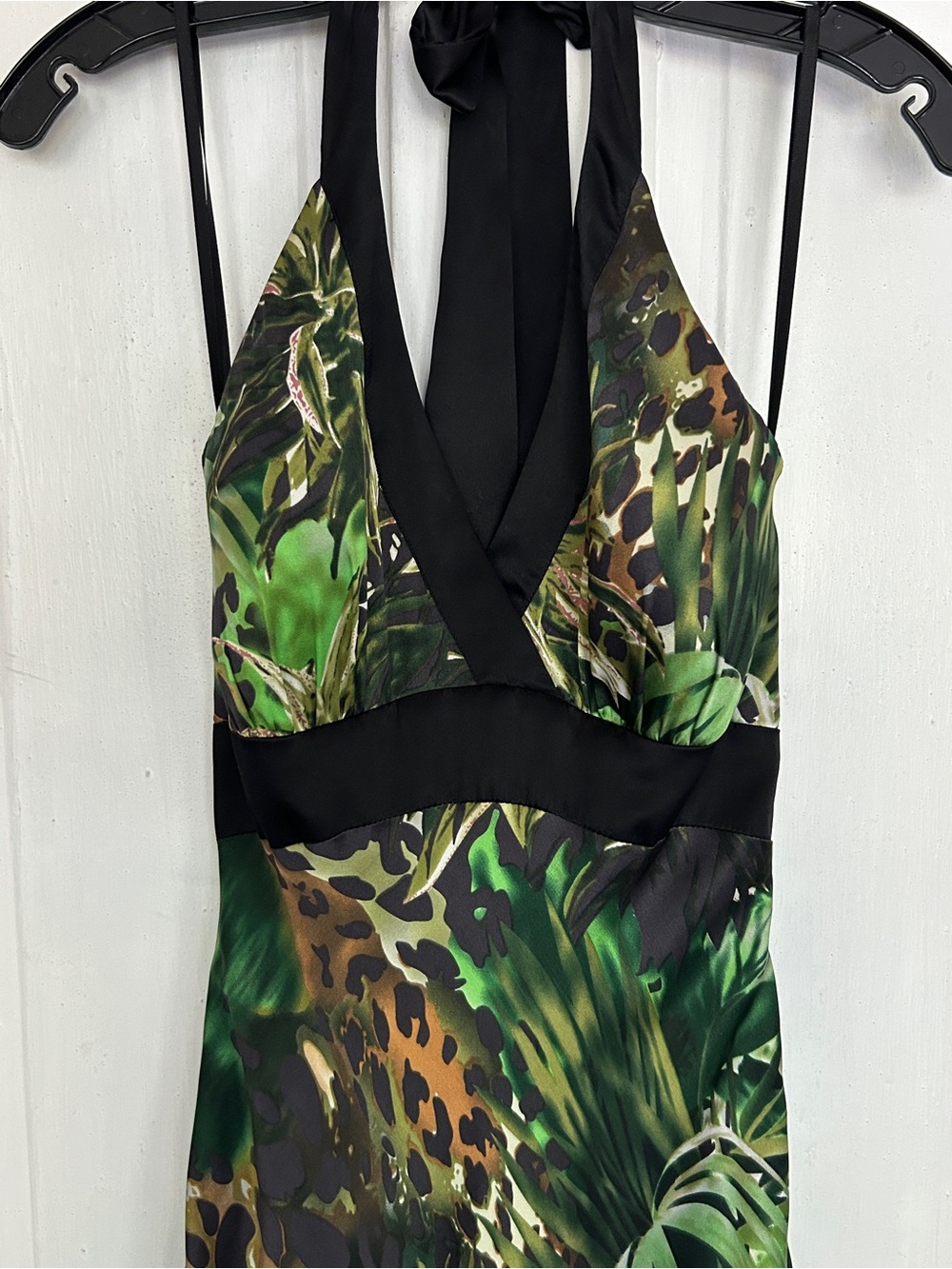 Cache Green Silk Tropical Print Halter Dress Vintage New /o Tags - Picture 3 of 10